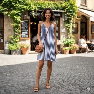 Striped Sleeveless Short Sun Dress Casual Chic